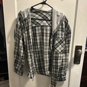 Black and White Plaid Shirt with Hood